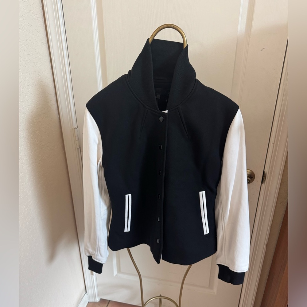 Rag & Bone Black and White Eaton Varsity Jacket.